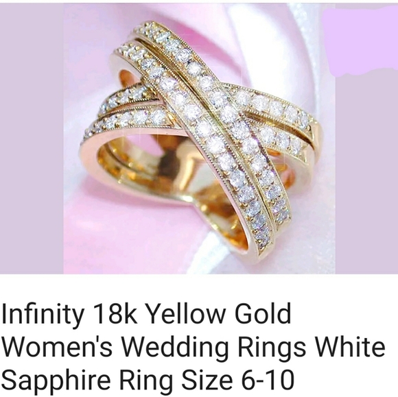 Yellow Gold/White Sapphire Infinity crossover ring. - Picture 10 of 10